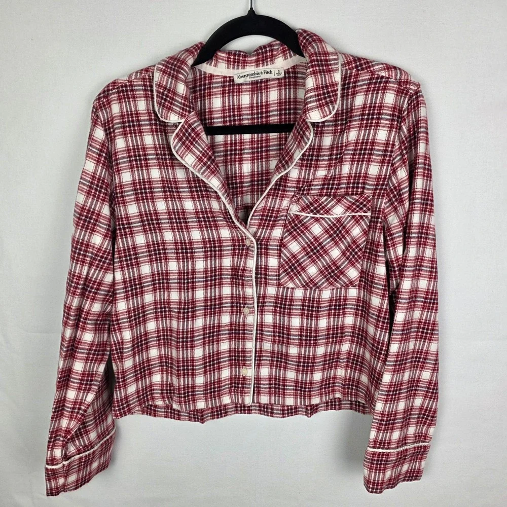 Abercrombie & Fitch Red Plaid Pajama‎ Set Women Small Top XXS Pants Cotton Blend